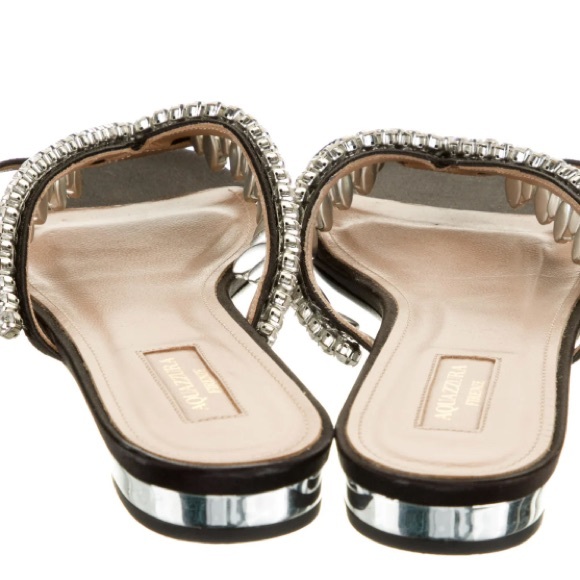 Aquazzura black satin sandals with crystals. Size 39.5. Auth. - Picture 3 of 8